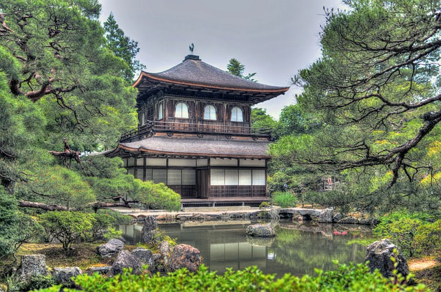 Ginakaku Ji Temple with artificial lake
